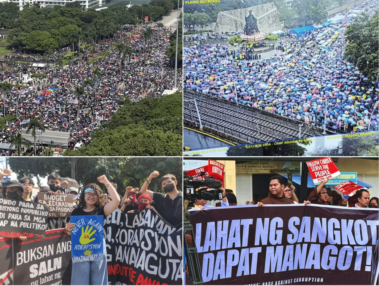 Thousands of anti-plunder protesters across multiple cities and sites, spearheaded by millennials, turned up on Sunday, amid calls for transparency and justice. 