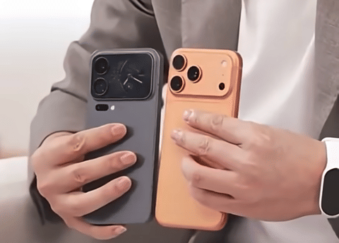 The Xiaomi 17 Pro Max, fitted with a rear screen, side by side with the iPhone 17 Pro Max. The back screen isn't just a gimmick — it handles calls, music, travel info, countdowns, and even doubles as a rear-camera selfie viewfinder. It's also compared  to the mini displays on flip-style foldables, except this one doesn’t need a hinge to show off.
