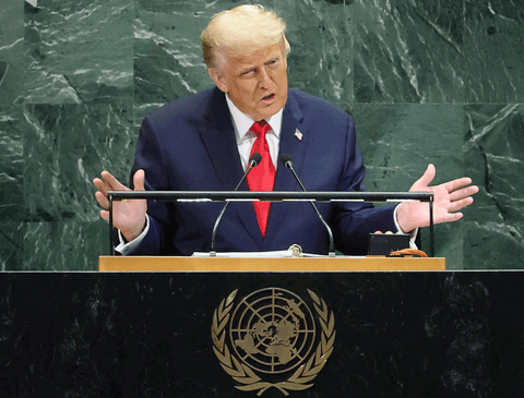 US President Donald Trump delivers remarks to the United Nations General Assembly at the UN headquarters in New York City on September 23, 2025.