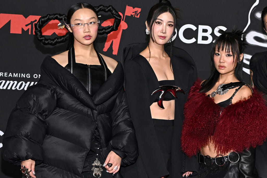 Audrey Nuna, from left, Ejae, and Rei Ami from "KPop Demon Hunters" appear at the MTV Video Music Awards in Elmont, N.Y., on Sept. 7, 2025. (Photo by Evan Agostini/Invision/AP, File)