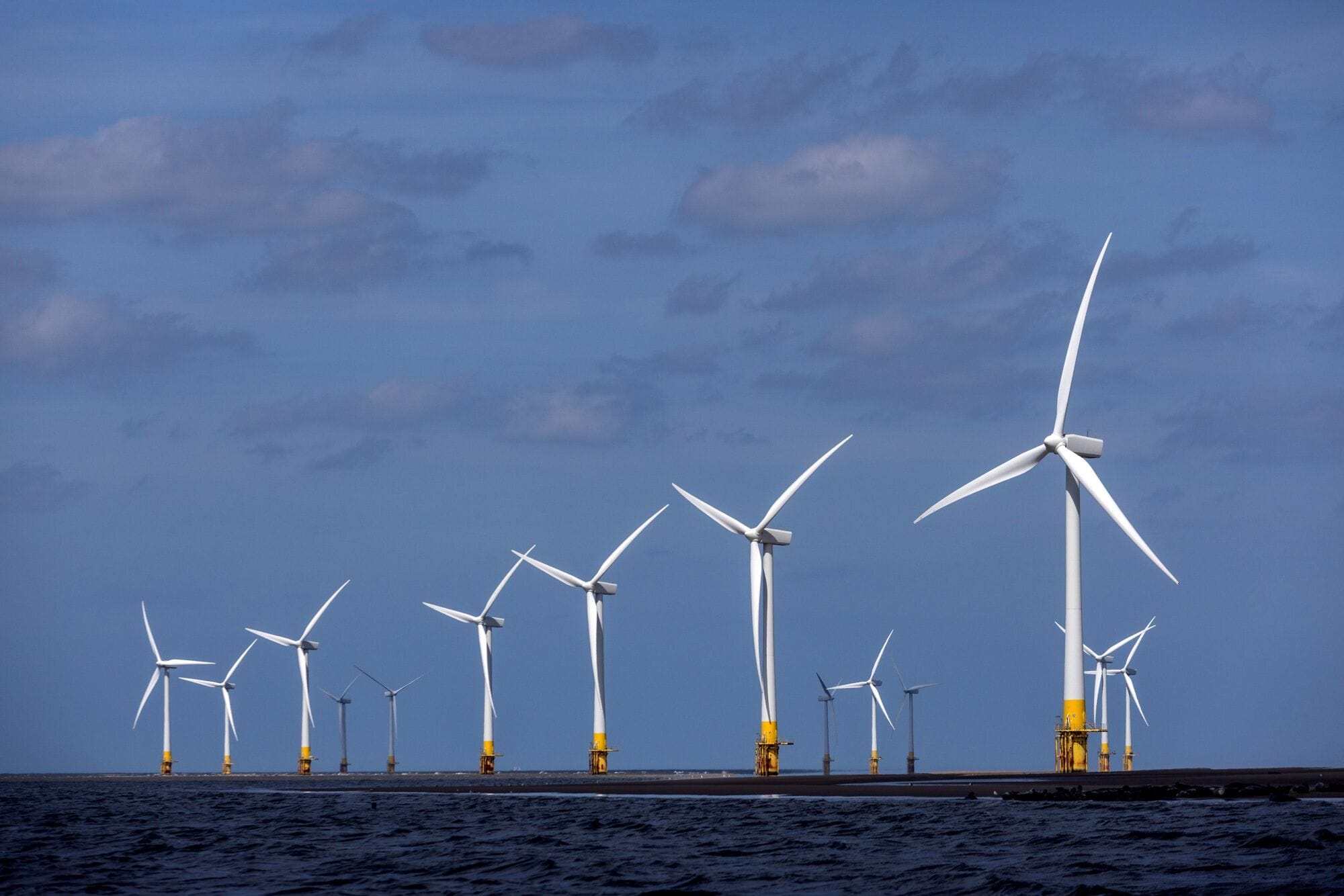 Offshore wind turbines near Great Yarmouth, UK.