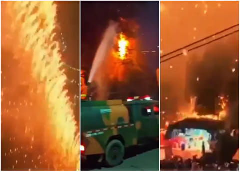Spectators flee as China drone display malfunctions, sparks rain down