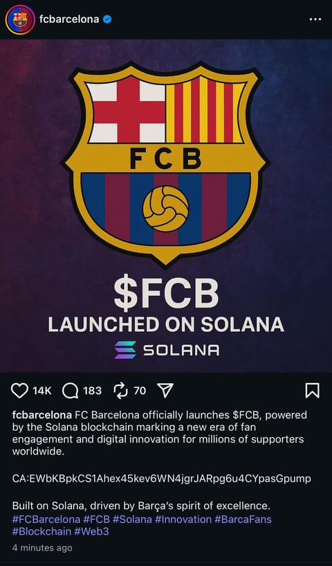 Barcelona Instagram hacked to promote fake FCB coin in new Solana crypto scam?