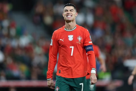 Portugal's forward Cristiano Ronaldo reacts to failing to score from the penalty spot during 2026 World Cup qualifier 