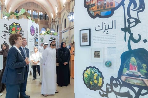 Sheikh Dr Salem bin Abdulrahman Al Qasimi being briefed at the exhibition. 