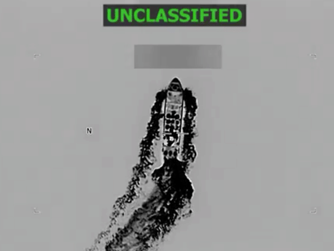 An unclassified still taken by an infrared camera of the US military and shared by US Secretary of War Pete Hegseth  early on Monday (October 20) showing an alleged drug-running boat moments before it was hit and went up in a ball of fire.