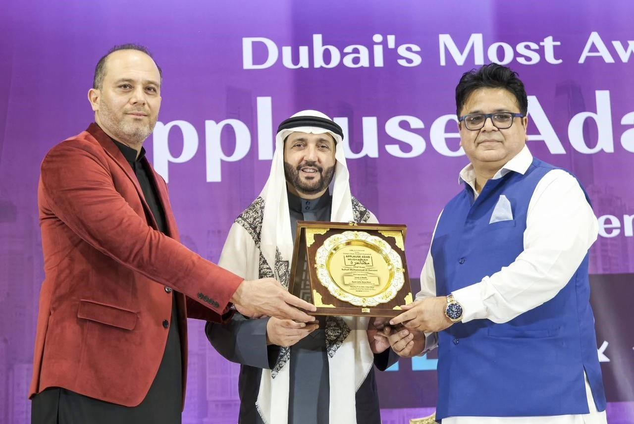 Mohammed Mudassir, Suhail Mohammed Al Zarooni and Imadul Mulk during the Urdu poetry event in Dubai