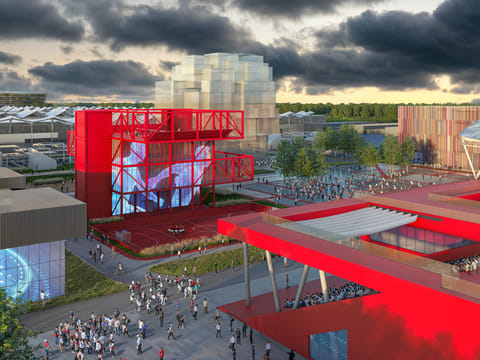 A view of the Play Together and Sport for All  pavilions at EXPO 2027 Belgrade