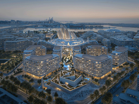 The Row Saadiyat features seven mid-rise buildings, each nine storeys high with two parking levels.
