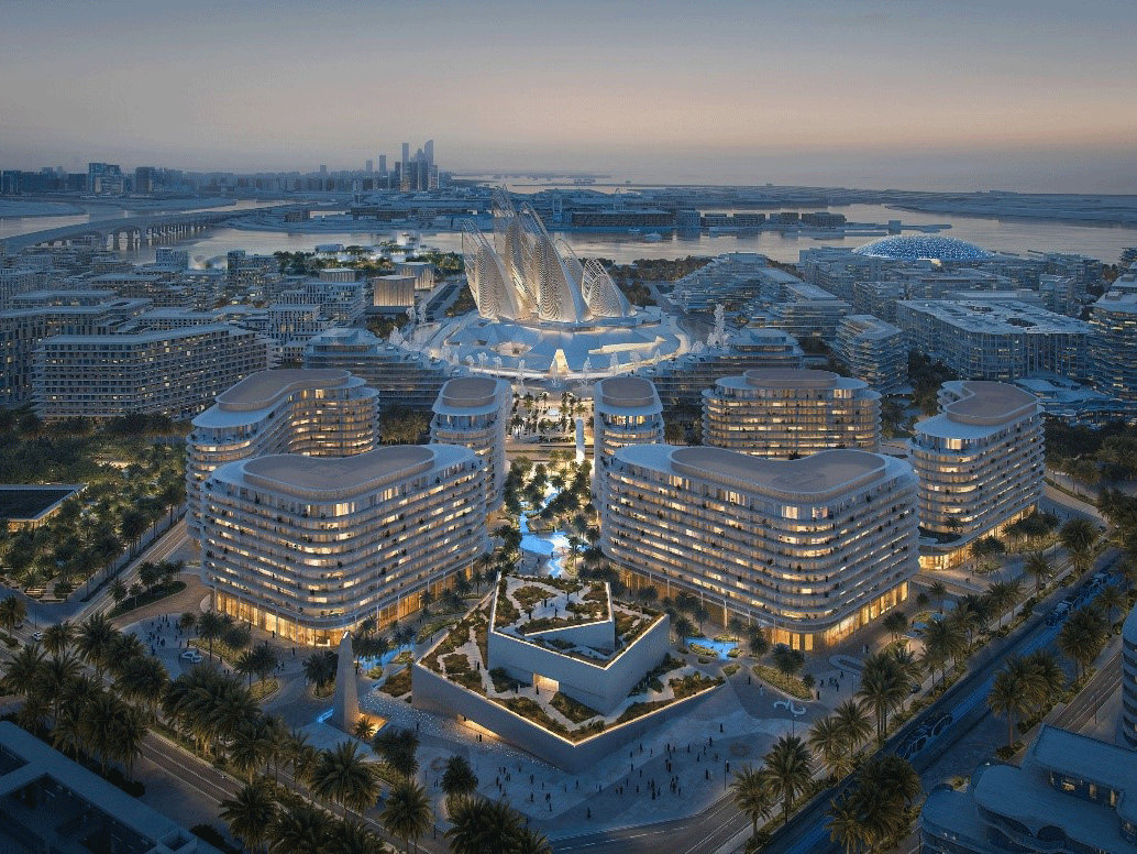 The Row Saadiyat features seven mid-rise buildings, each nine storeys high with two parking levels.