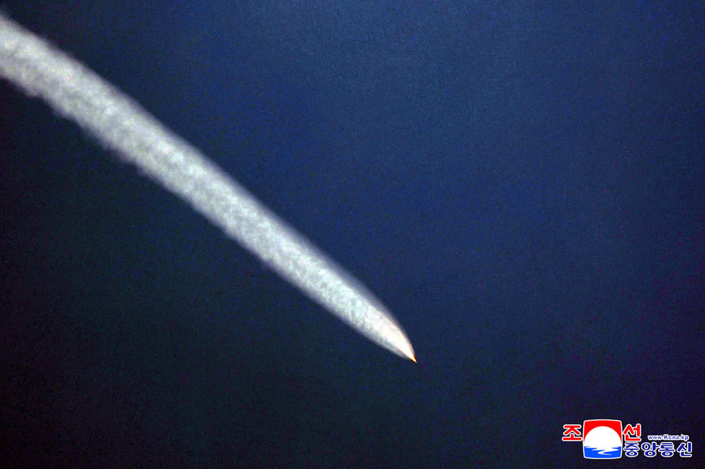This photo provided by North Korean government, shows what it says a test of a hypersonic projectile at an undisclosed place in North Korea, Wednesday, Oct. 22, 2025. Independent journalists were not given access to cover the event depicted in this image distributed by the North Korean government. The content of this image is as provided and cannot be independently verified. Korean language watermark on image as provided by source reads: "KCNA" which is the abbreviation for Korean Central News Agency. (Korean Central News Agency/Korea News Service via AP)