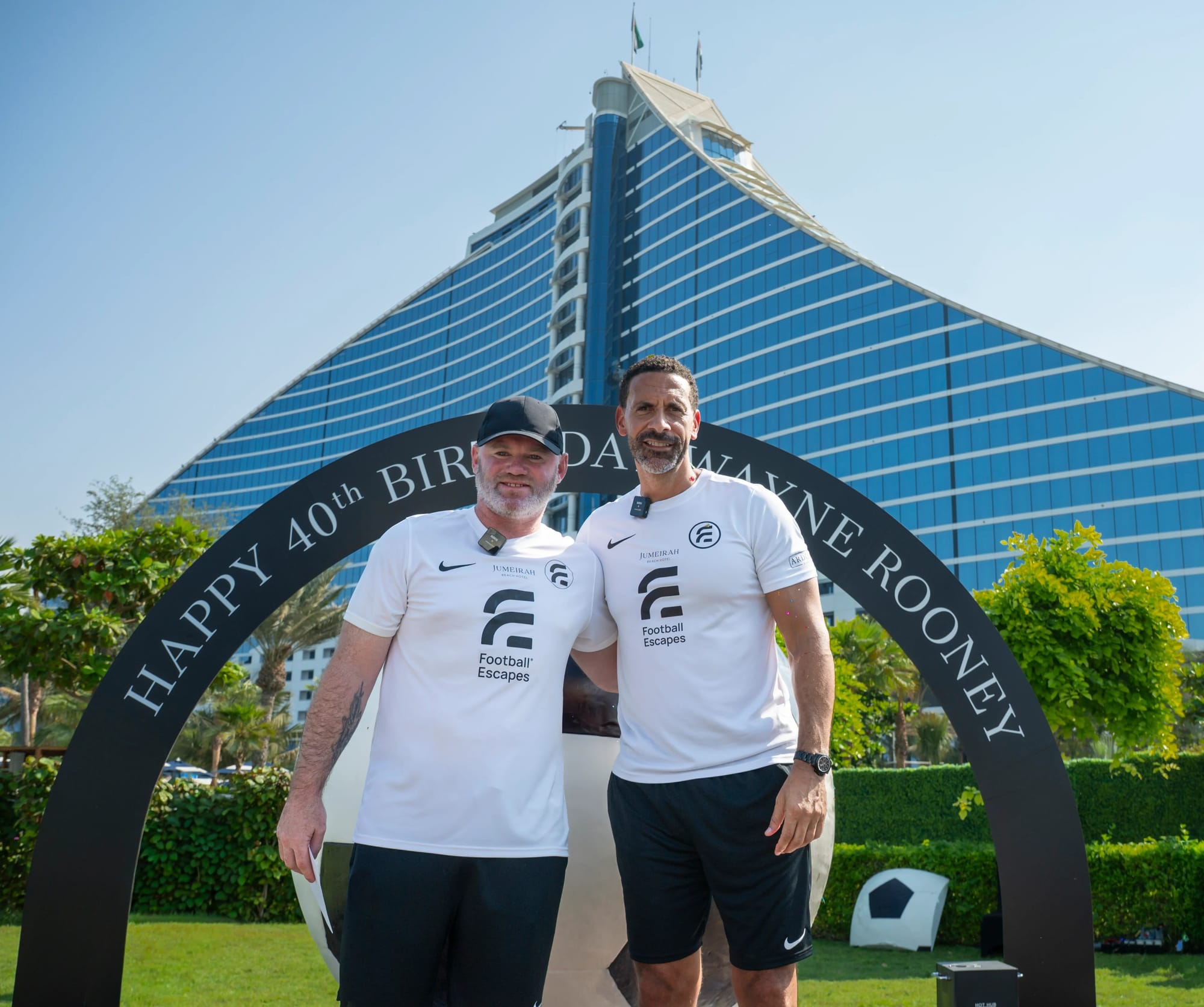 Rio Ferdinand with former teammate Wayne Rooney at Jumeirah beach hotel