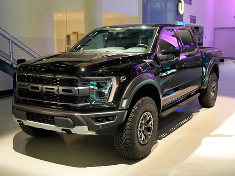 A Ford F-150 truck is displayed at the Dearborn Truck Plant, April 11, 2024, in Dearborn, Michigan. 