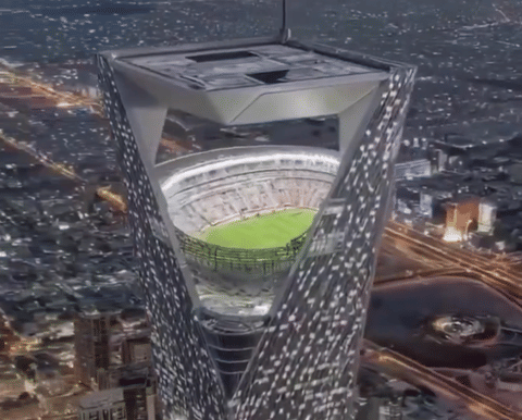Saudi Arabia's NEOM Stadium, part of the ambitious NEOM project, will be the world's first "sky stadium," suspended 350 meters above the desert, according to construction industry media.  