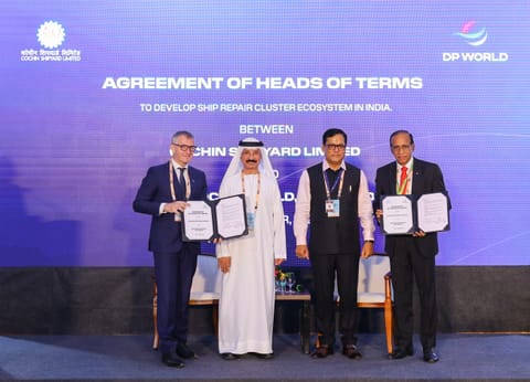 The deal was signed by Captain Rado Antolovic, Chief Executive Officer, Drydocks World, and Madhu S. Nair, Chairman and Managing Director of Cochin Shipyard Limited.