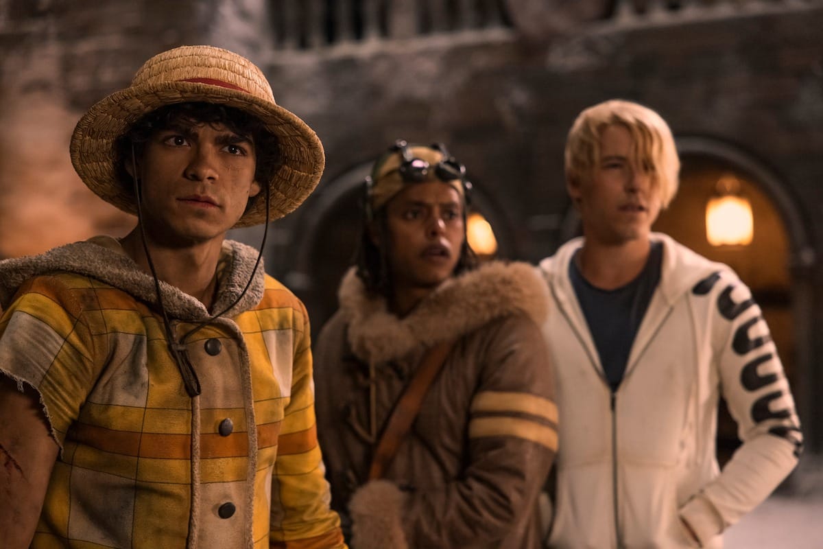 Iñaki Godoy (Luffy), Jacob Romero (Usopp), and Taz Skylar (Sanji) from season 2 sneak peak