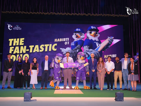 Habibi and Habibti, the official mascots of the DP World ILT20. The big reveal took place at The Indian High School Dubai.