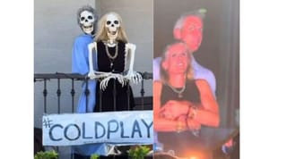 Coldplay's viral kiss cam returns as Halloween display—skeletons out of the closet