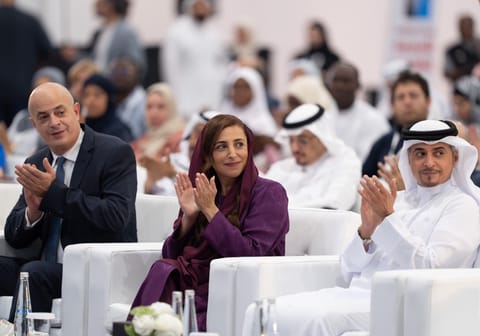 Sheikha Bodour bint Sultan Al Qasimi, Chairperson of the Sharjah Book Authority (SBA) mediating the attendees at the 15th Sharjah International Publishers Conference
