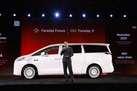 Tin Mok, Head of Faraday Future Middle East, at the launch of FX Super One at Armani Hotel, Dubai