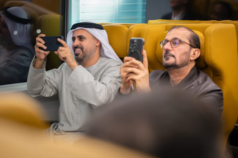 Sheikh Theyab toured aboard the high-speed train, which travels at a top cruising speed of 431 kilometres per hour.