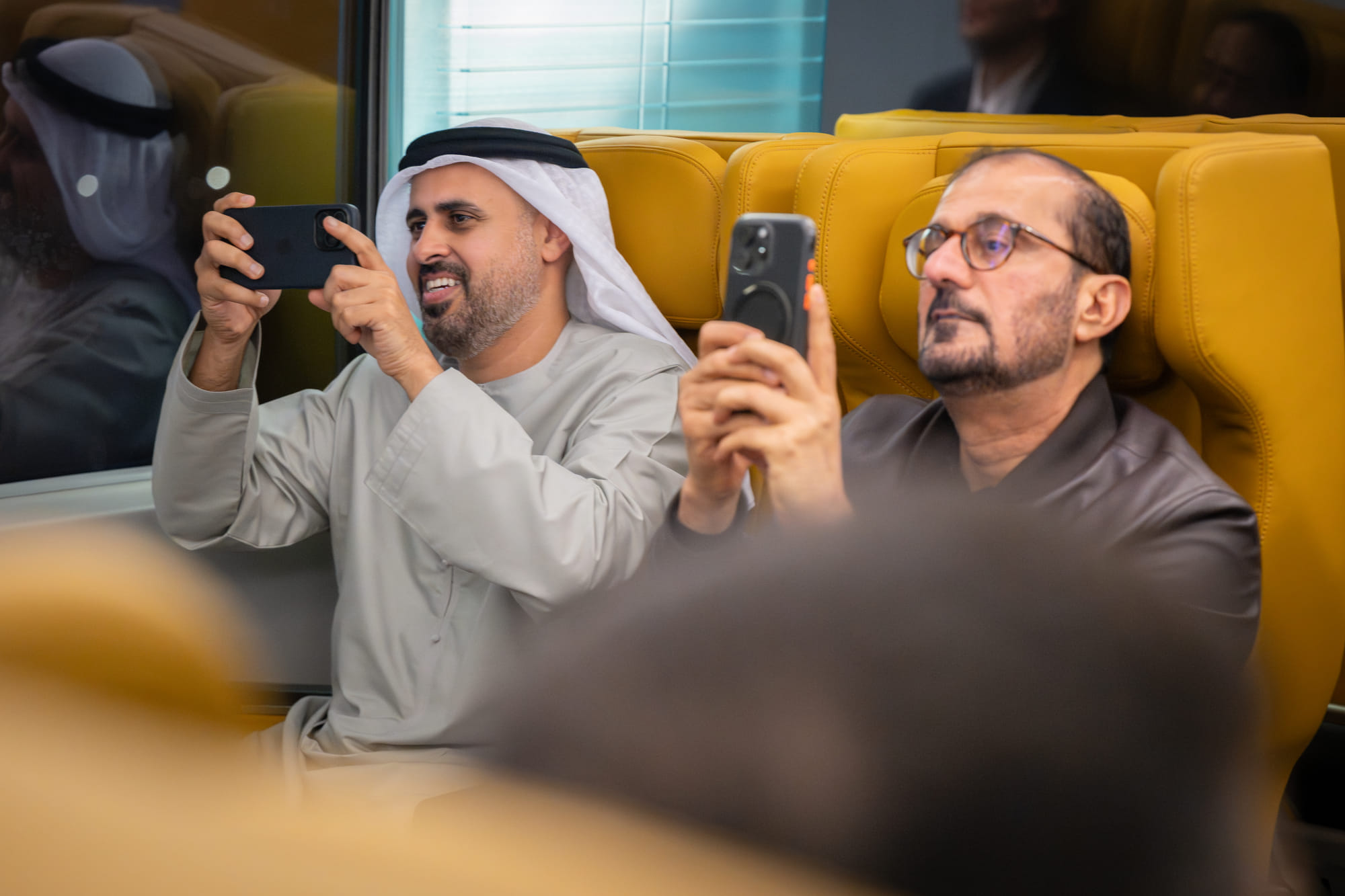 Sheikh Theyab toured aboard the high-speed train, which travels at a top cruising speed of 431 kilometres per hour.