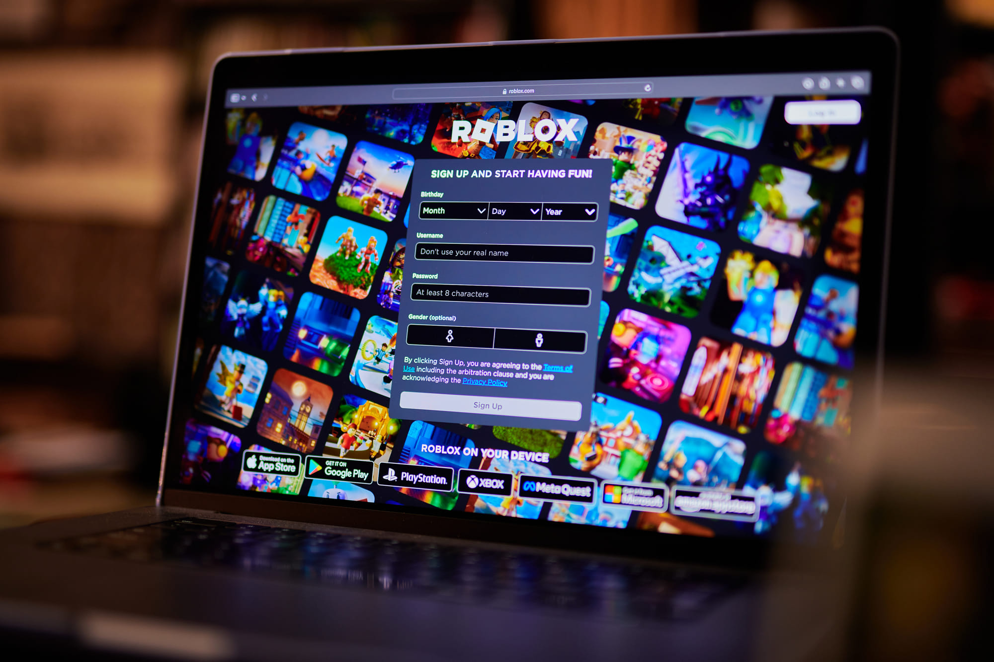 The Roblox website on a laptop computer arranged in New York, US, on Tuesday, Nov. 7, 2023. 