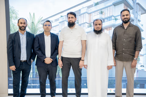Aurangzeb Amin Pariyani, COO, Mashriq Elite Real Estate Developments; Manish Kumar Goenka; Kamran Muhammad, CEO & Founder, Mashriq Elite Real Estate Developments; Umair Saleem - Managing Director; and Bilal Hussain - Partner, during the launch of Floarea Breeze 
 
