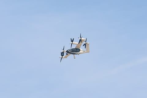 Joby Aviation’s pioneering aerial taxi during a special flight demonstration on the opening day of Dubai Airshow 2025 at Dubai World Central on Monday.  