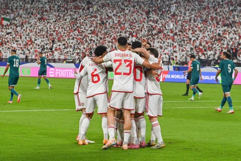 UAE players celebrating goal against Iraq