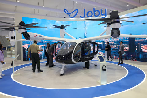 Joby air taxi on display at Dubai Airshow 2025 at Dubai World Central.  