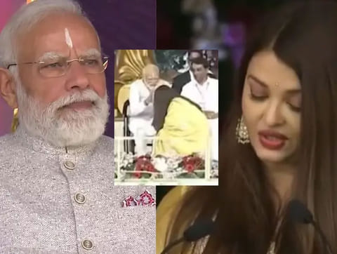 Modi stopped her with a gentle gesture and returned the greeting with folded hands