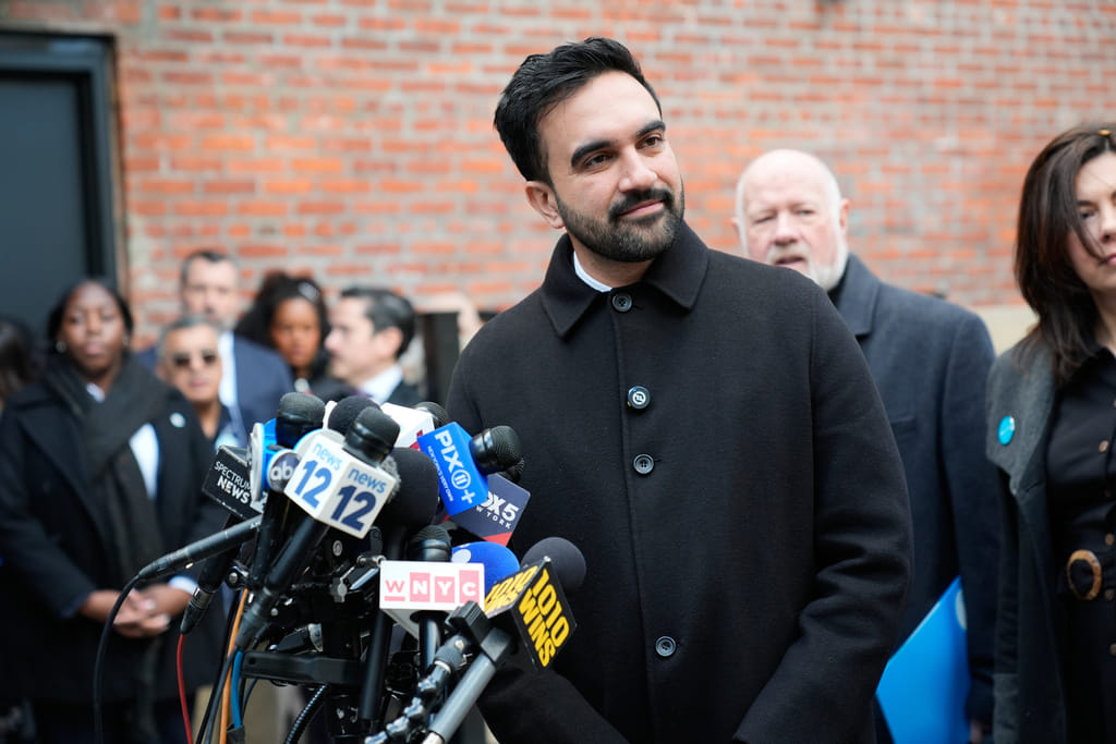 New York City mayor-elect Zohran Mamdani talks to reporters at a news conference in New York, Monday, Nov. 17, 2025.