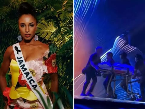 Miss Jamaica, Dr. Gabrielle Henry, was rushed to hospital after she stumbled off the stage during the Miss Universe competition.