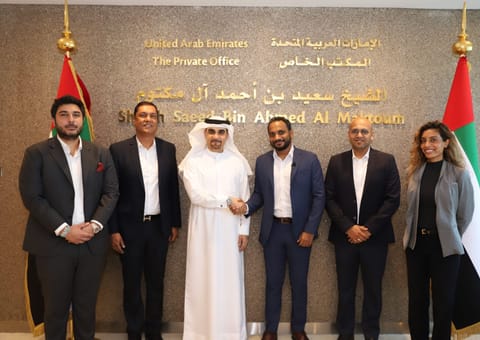 From left to right: Bachir Akhdar, Head of International Ventures; Gurdip Singh, Head of EMEA Region;  Hisham Al Gurg, Group CEO, SEED Group; Rahul Sasi, Co-founder and CEO, CloudSEK; Prakhar Agrawal, Chief of Staff; Victoria Hemby, Business Development Manager.