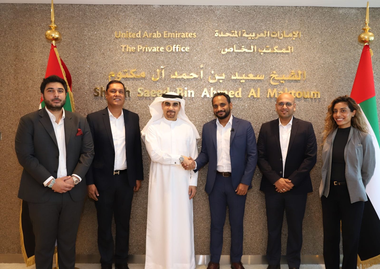 From left to right: Bachir Akhdar, Head of International Ventures; Gurdip Singh, Head of EMEA Region;  Hisham Al Gurg, Group CEO, SEED Group; Rahul Sasi, Co-founder and CEO, CloudSEK; Prakhar Agrawal, Chief of Staff; Victoria Hemby, Business Development Manager.