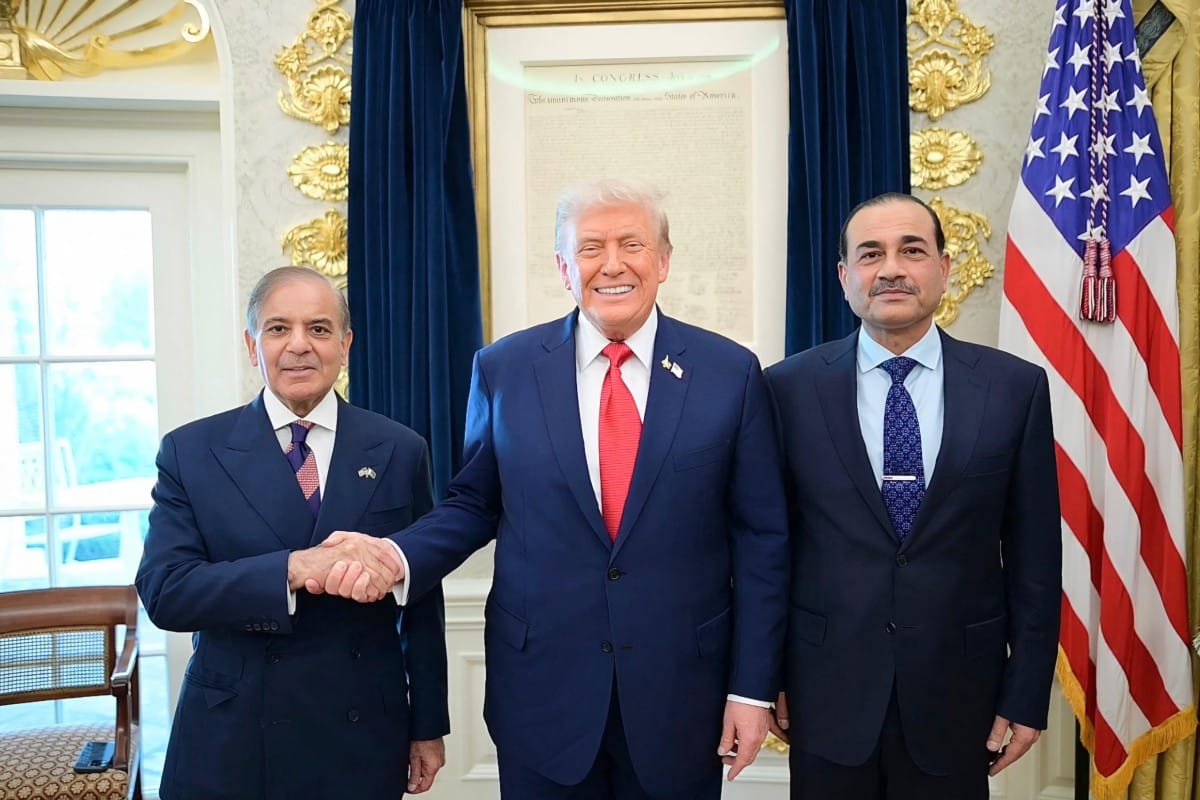 This handout photograph released by Pakistan's Prime Minister Office on September 26, 2025, shows Pakistan's Prime Minister Shehbaz Sharif (L), Army Chief and Field Marshal Syed Asim Munir (R) posing with US President Donald Trump (C) at the White House in Washington, DC. File photo for illustrative purpose only