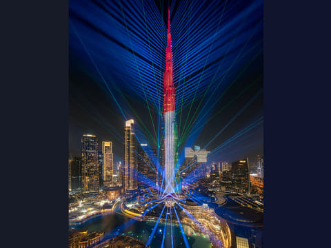 Dubai’s Burj Khalifa lit up in spectacular colours to mark the 54th Eid Al Etihad, drawing thousands of residents and visitors to Downtown Dubai. 