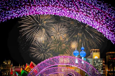 Global Village lights up the sky with a breathtaking fireworks display.