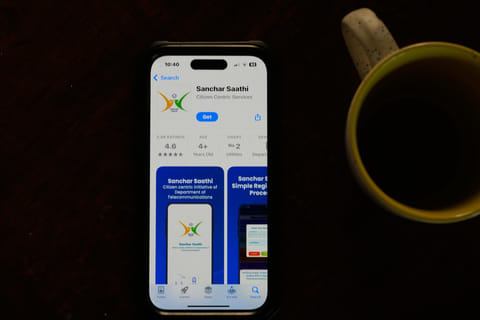 An Indian government-run cybersecurity app "Sanchar Saathi" is seen on a mobile phone in New Delhi, India, Tuesday, Dec. 2, 2025. 