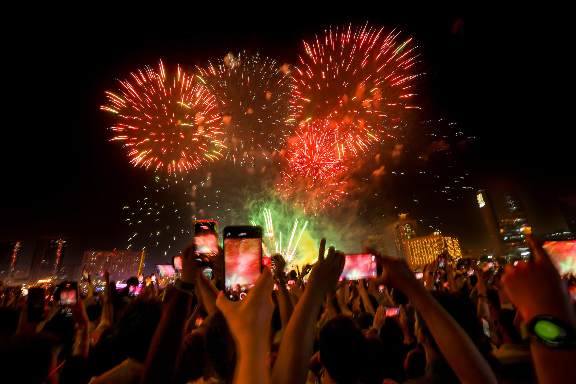 Eid Al Etihad fireworks at A Seef in Dubai.  