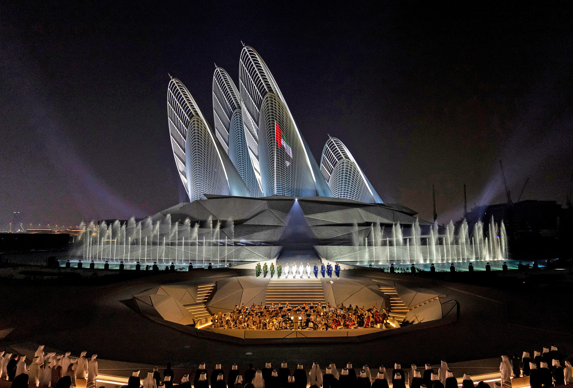 The UAE Armed Forces take part in the 54th Eid Al Etihad celebrations at the Zayed National Museum. Designed as soaring falcon wings, the museum stands as a striking symbol of the UAE’s ambition, cultural identity, and deep connection to the natural world.