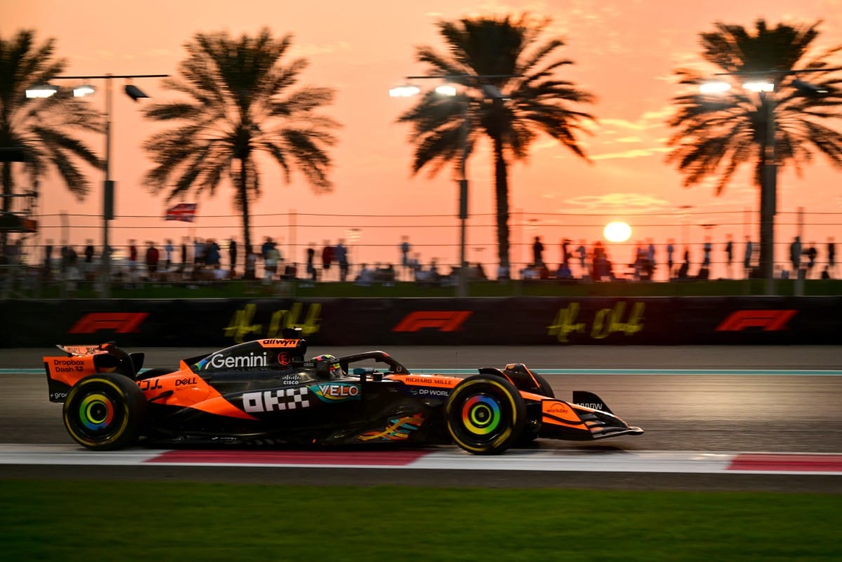 McLaren's Australian driver Oscar Piastri drives during the second practice session ahead of the Abu Dhabi Formula One Grand Prix at the Yas Marina Circuit in Abu Dhabi on December 5, 2025.