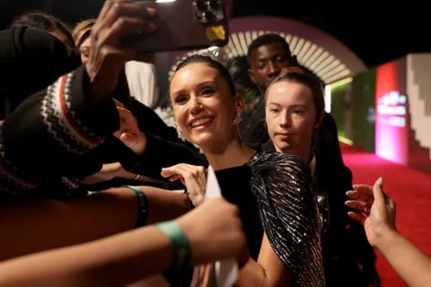 Candian actress Nina Dobrev arrives during the opening ceremony of the fifth edition of the Red Sea Film Festival in Jeddah on December 4, 2025.