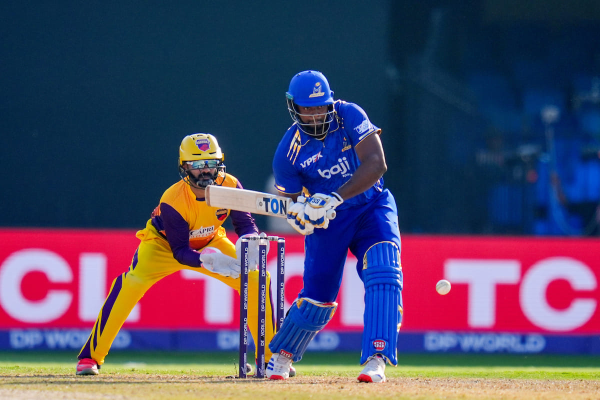Romario Shepherd of MI Emirates during Match 6 of the DP World ILT20.
