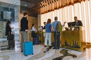 Tourists checking in at the Crown Plaza hotel in Dubai Marina. The picture is used for illustrative purposes only.