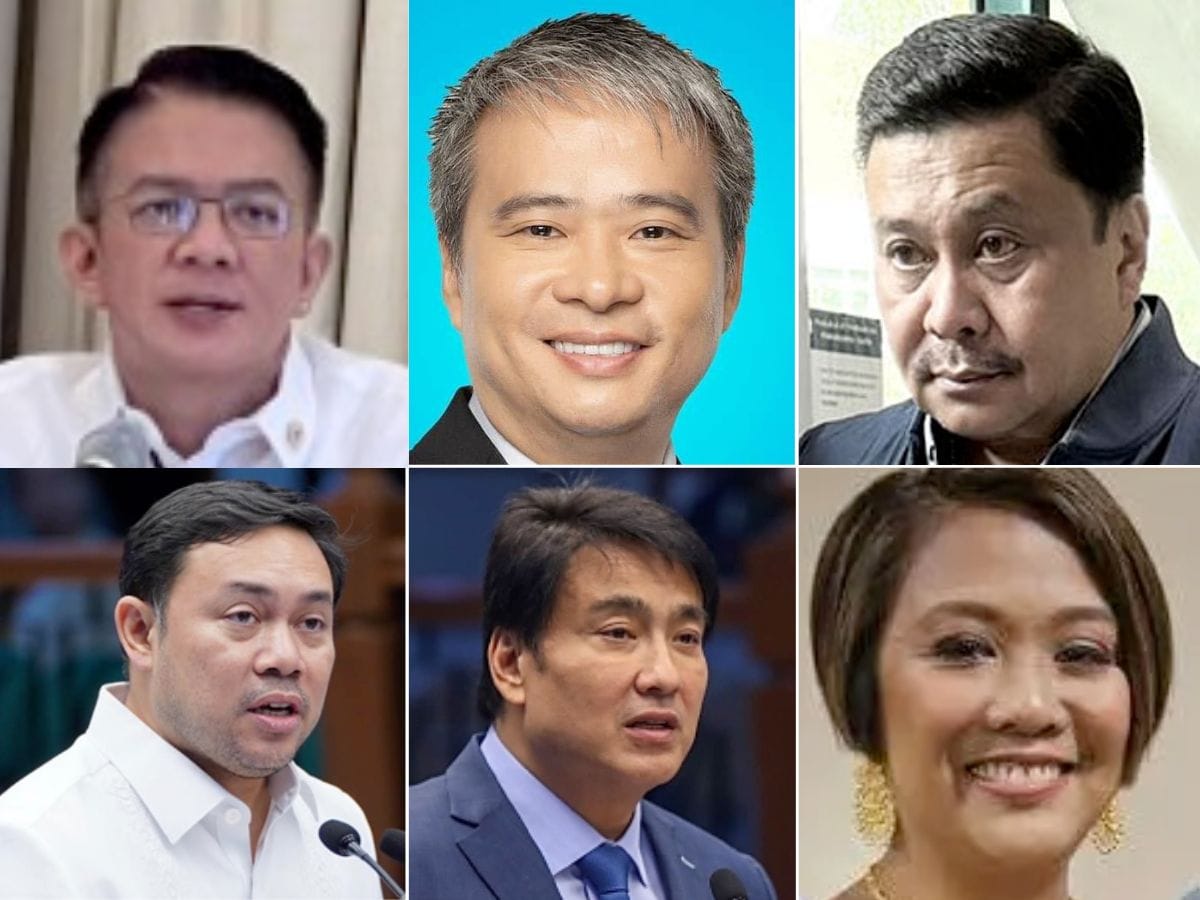 Clockwise from top left: Chiz Escudero, Joel Villanueva, Jinggoy Estrada, Nancy Binay, Ramon Bong Revilla Jr and Mark Villar.  