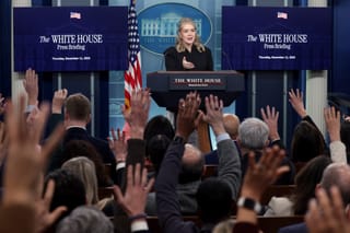 White House Press Secretary Karoline Leavitt answers questions during a press briefing at the White House.