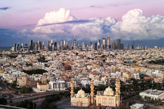 An aerial view of Kuwait city skyline.