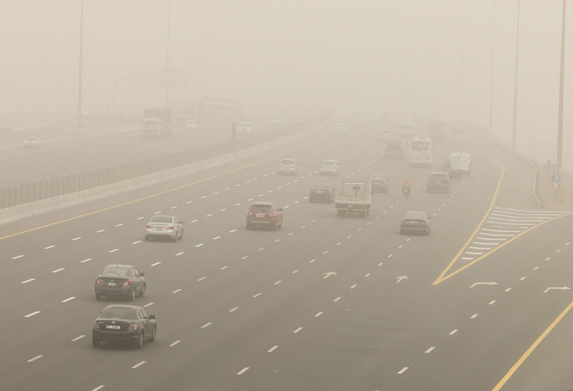 Rain and blowing dust often lead to slower traffic and accidents on major highways.